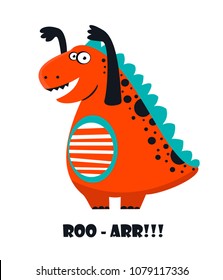 Funny cartoon, cute dinosaur. vector