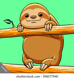 funny cartoon cute fat vector sloth illustration