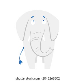 Funny cartoon cute gray elephant. Cute baby elephant. Front view. A funny animal. Isolated over white background. Vector illustration.