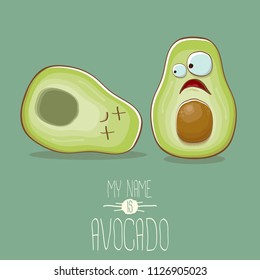 funny cartoon cute green avocado character with his dead friend avocado having fun. Friendship day concept comic greeting card or funny poster