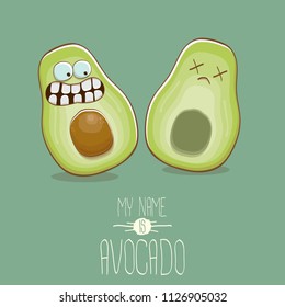 funny cartoon cute green avocado character with his dead friend avocado having fun. Friendship day concept comic greeting card or funny poster