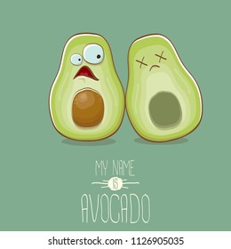 funny cartoon cute green avocado character with his dead friend avocado having fun. Friendship day concept comic greeting card or funny poster