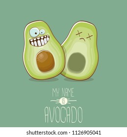 funny cartoon cute green avocado character with his dead friend avocado having fun. Friendship day concept comic greeting card or funny poster