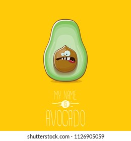 funny cartoon cute green avocado character isolated on white background. My name is avocado vector concept. vector healthy summer funky fruit character