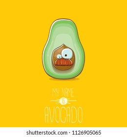 funny cartoon cute green avocado character isolated on white background. My name is avocado vector concept. vector healthy summer funky fruit character
