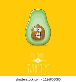 funny cartoon cute green avocado character isolated on white background. My name is avocado vector concept. vector healthy summer funky fruit character