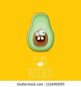 funny cartoon cute green avocado character isolated on white background. My name is avocado vector concept. vector healthy summer funky fruit character