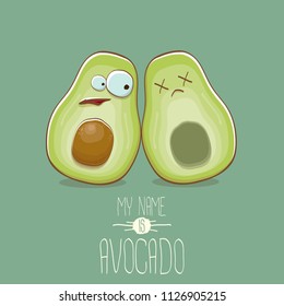 funny cartoon cute green avocado character with his dead friend avocado having fun. Friendship day concept comic greeting card or funny poster