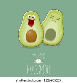 funny cartoon cute green avocado character with his dead friend avocado having fun. Friendship day concept comic greeting card or funny poster