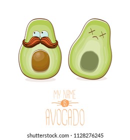 funny cartoon cute green avocado character with his dead friend avocado having fun. Friendship day concept comic greeting card or funny poster