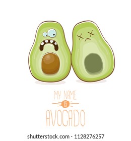 funny cartoon cute green avocado character with his dead friend avocado having fun. Friendship day concept comic greeting card or funny poster