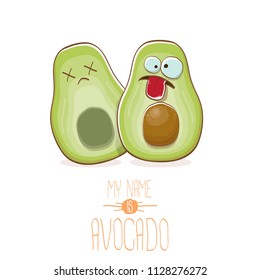 funny cartoon cute green avocado character with his dead friend avocado having fun. Friendship day concept comic greeting card or funny poster