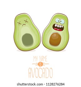 funny cartoon cute green avocado character with his dead friend avocado having fun. Friendship day concept comic greeting card or funny poster