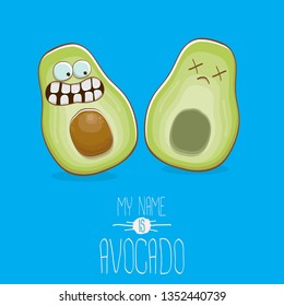 funny cartoon cute green avocado character with his dead friend avocado having fun. Friendship day concept comic greeting card or funny poster
