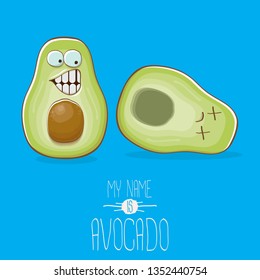 funny cartoon cute green avocado character with his dead friend avocado having fun. Friendship day concept comic greeting card or funny poster