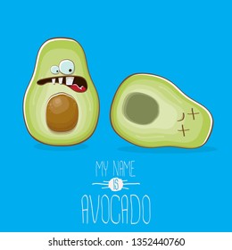 funny cartoon cute green avocado character with his dead friend avocado having fun. Friendship day concept comic greeting card or funny poster