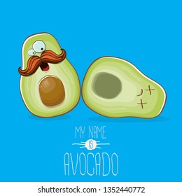 funny cartoon cute green avocado character with his dead friend avocado having fun. Friendship day concept comic greeting card or funny poster