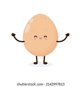 Funny cartoon Cute happy chicken egg smiling kawaii, healthy food concept, icon comic character Vector flat design illustration isolated on white background