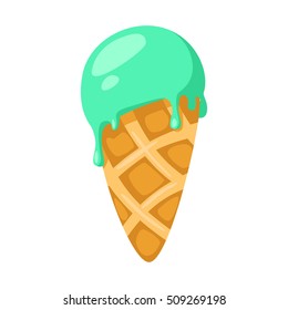 Funny cartoon cute ice cream. Isolated vector illustration. Flat icon. 