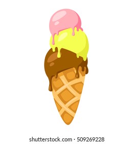 Funny cartoon cute ice cream. Isolated vector illustration. Flat icon. Vector clip art