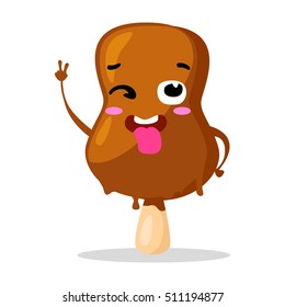 Funny cartoon cute ice cream. Kawaii funny muzzle. Vector illustration. Happy face. Collection emotions. Beautiful sweet