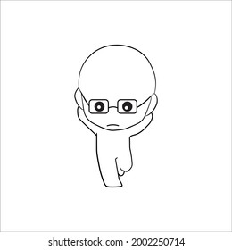 funny cartoon cute little boy man illustration with bald head design in vector line style black and white