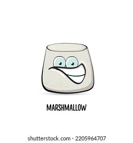 funny cartoon cute marshmallow  character isolated on white background. My name is marshmallow vector concept. vector summer funky marshmallow food character