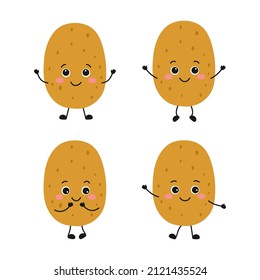 Funny cartoon cute potato isolated on white background. Vector illustration.