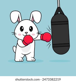 Funny cartoon cute Rabbit Cat Vector Design. Sport Boxing Day