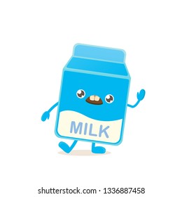 funny cartoon cute smiling milk carton character isolated on white background. Kids food flat funky character