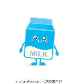 funny cartoon cute smiling milk carton character isolated on white background. Kids food flat funky character