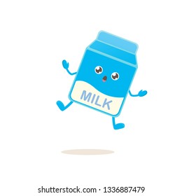 funny cartoon cute smiling milk carton character isolated on white background. Kids food flat funky character
