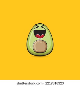 caricatura graciosa lindo sonriente pequeño personaje de aguacate aislado en el fondo naranja. Mi nombre es concepto vectorial aguacate. vectorial sano y feliz verano funky personaje de la fruta del aguacate