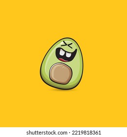 funny cartoon cute smiling tiny avocado character isolated on orange background. My name is avocado vector concept. vector healthy and happy summer funky avocado fruit character