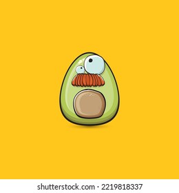 funny cartoon cute tiny avocado character isolated on orange background. My name is avocado vector concept. vector healthy summer funky avocado fruit character