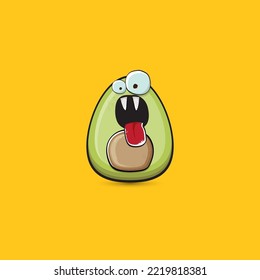 caricatura divertida lindo personaje de aguacate diminuto aislado de fondo naranja. Mi nombre es concepto vectorial aguacate. vectorial sano funky personaje de la fruta avocado