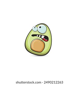 Caricatura divertida lindo personaje de aguacate diminuto aislado sobre fondo transparente. Mi nombre es concepto de Vector de aguacate. Vector saludable verano funky aguacate carácter de la fruta logo y etiqueta engomada