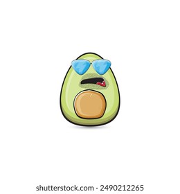 Caricatura divertida lindo personaje de aguacate diminuto aislado sobre fondo transparente. Mi nombre es concepto de Vector de aguacate. Vector saludable verano funky aguacate carácter de la fruta logo y etiqueta engomada