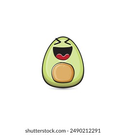 Caricatura divertida lindo personaje de aguacate diminuto aislado sobre fondo transparente. Mi nombre es concepto de Vector de aguacate. Vector saludable verano funky aguacate carácter de la fruta logo y etiqueta engomada