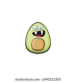 Lustige Cartoon niedliche kleine Avocado-Figur isoliert auf transparentem Hintergrund. Mein Name ist Avocado Vektorgrafik Konzept. Vektorgrafik Gesund Sommer funky Avocado Frucht Charakter Logo und Aufkleber
