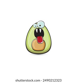funny cartoon cute tiny avocado character isolated on transparent background. My name is avocado vector concept. vector healthy summer funky avocado fruit character logo and sticker