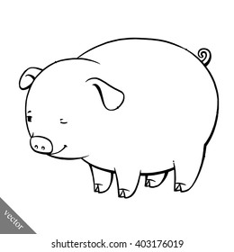 funny cartoon cute vector fat pig illustration