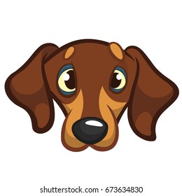Funny Cartoon Dachshund Dog head. Vector illustration of wiener dog