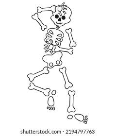 Funny cartoon dancing skeleton. Cute graphics for Halloween. Resume isolated illustration on white background.