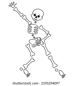 Funny cartoon dancing skeleton. Cute graphics for Halloween. Resume isolated illustration on white background.