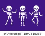 Funny cartoon dancing skeleton, simple flat illustration. Cute Halloween clipart graphics.