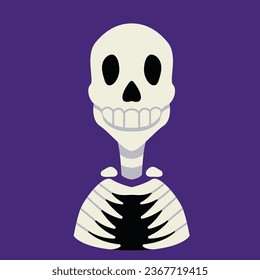 Funny cartoon dancing skeleton, simple black and white illustration. Cute Halloween clipart graphics.