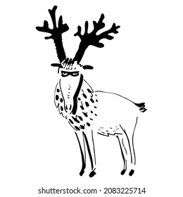 Funny cartoon deer, hand drawn illustration