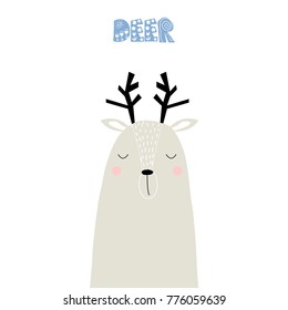 Funny cartoon deer. Perfect for kids print. Vector hand drawn illustration.