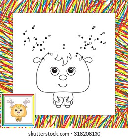 Funny cartoon deer. Vector illustration for children. Dot to dot game